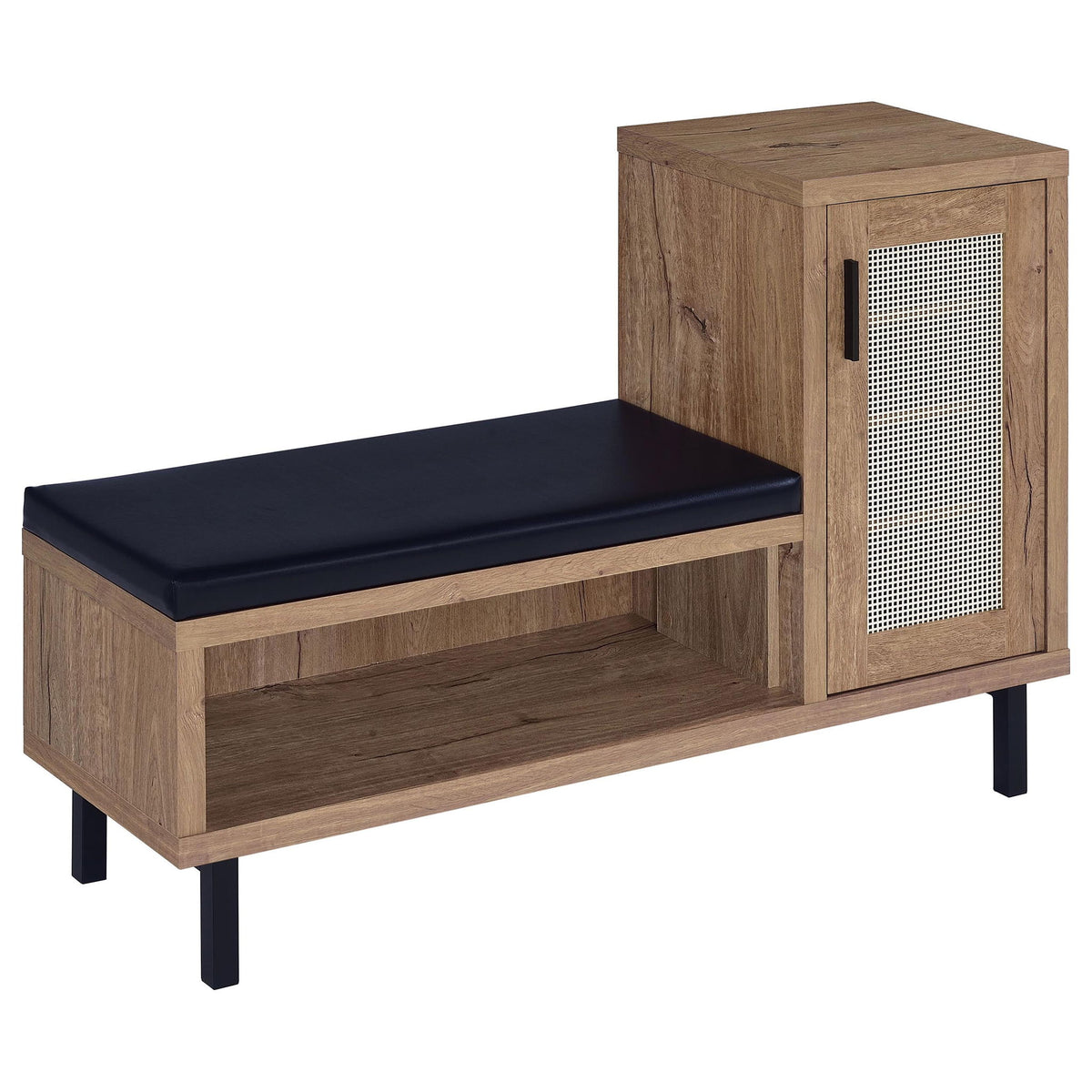Stagg - 1 Door Entryway Shoe Storage Bench With Cushion, 4 Tier Hidden Storage - Natural