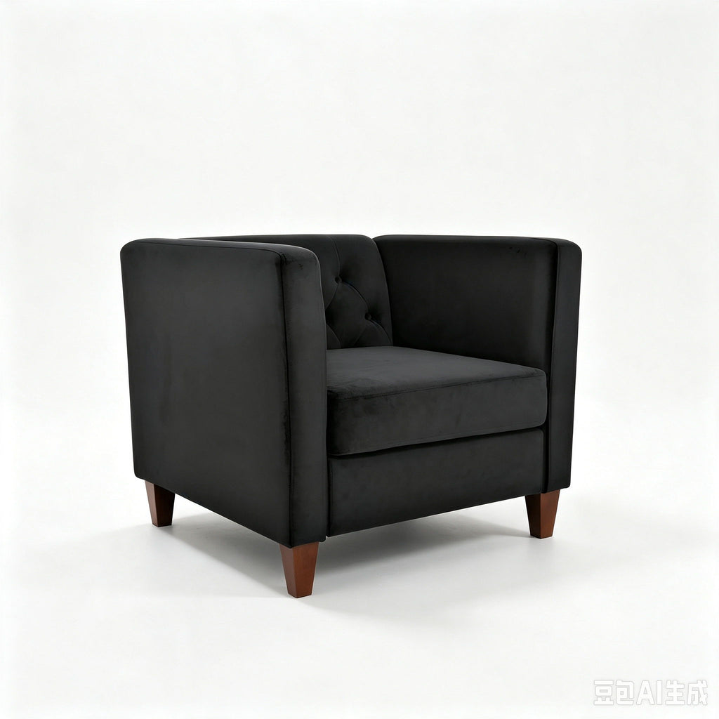 Button Tufted Accent Chair, Square Arms