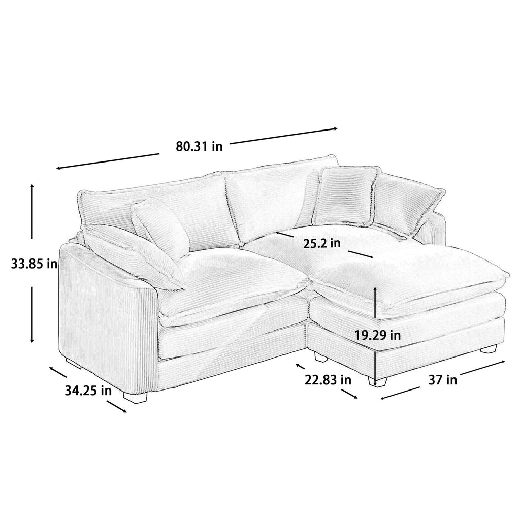 Oversized Modular Cushion Sofa With Ottoman, Low Back, Deep Seating Sofa Set
