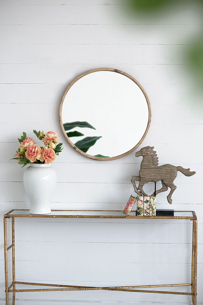 Round Wood Mirror, Wall Mounted Mirror Home Decor For Bathroom Living Room