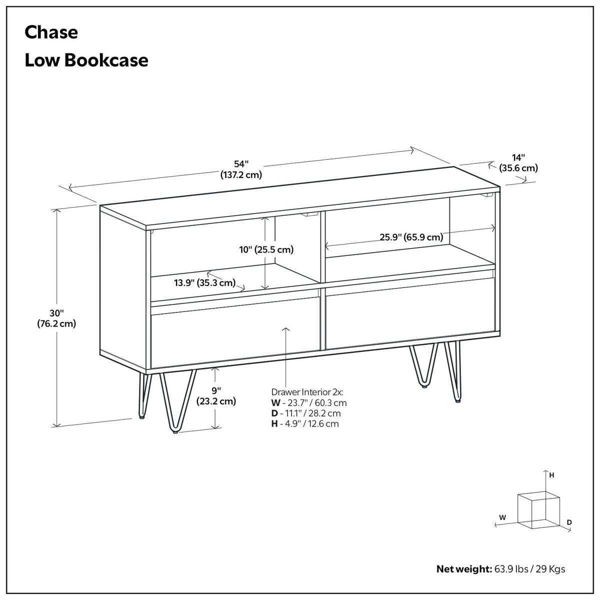 Chase - Low Bookcase - Rustic Natural Aged Brown