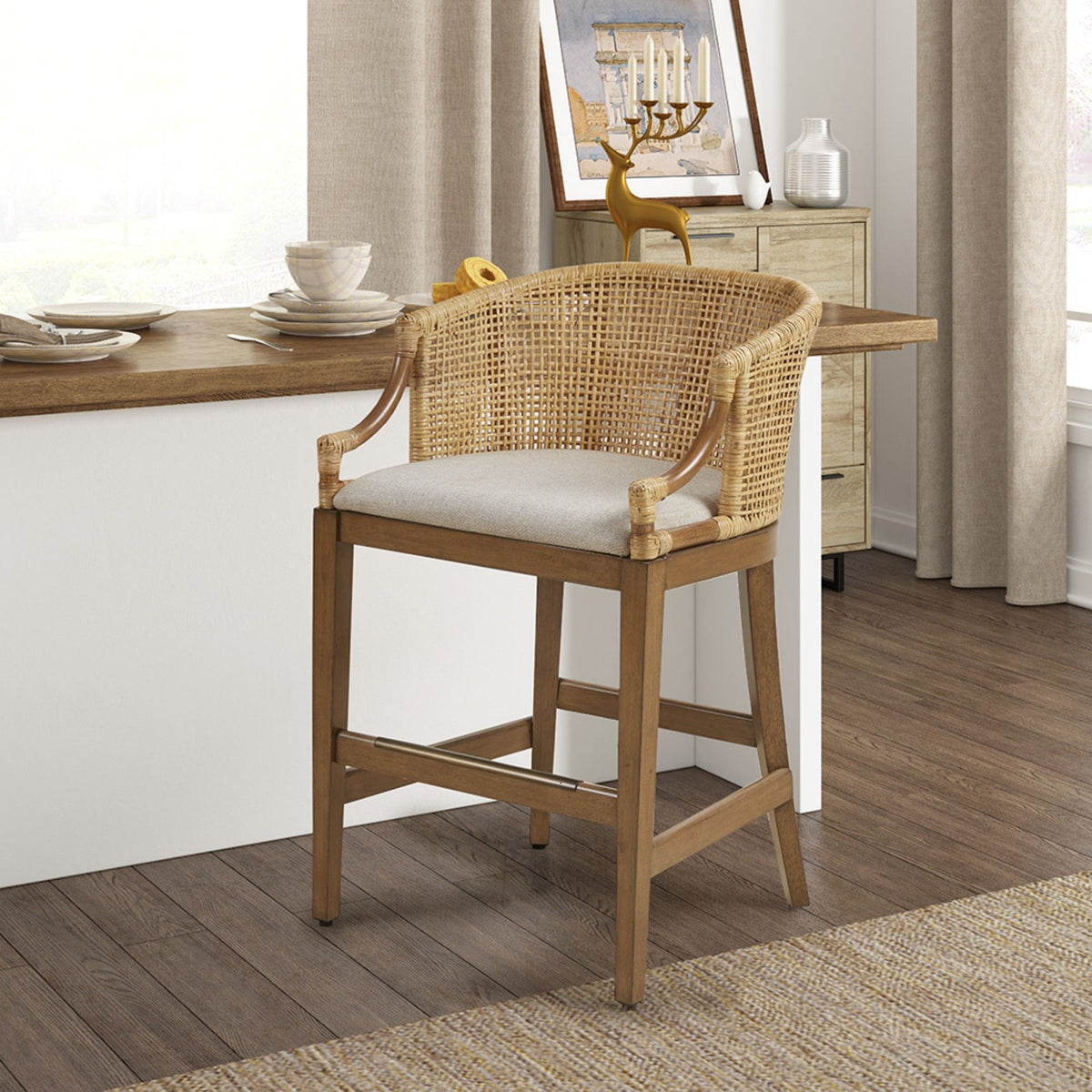 Casual Handcrafted Rattan Counter Stool