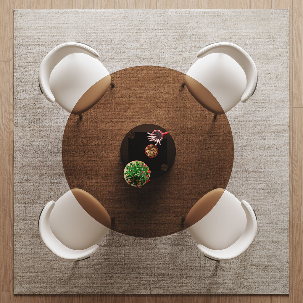 Round Dining Table With Tempered Glass Top - Black / Brown