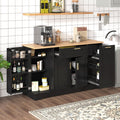 Trexm Multi-Functional Storage Sideboard, Extendable Dining Table, Adjustable Shelves, 3-Tier Pull-Out Rack, Kitchen Island Storage For Kitchen, Dining Room, Living Room (Black)