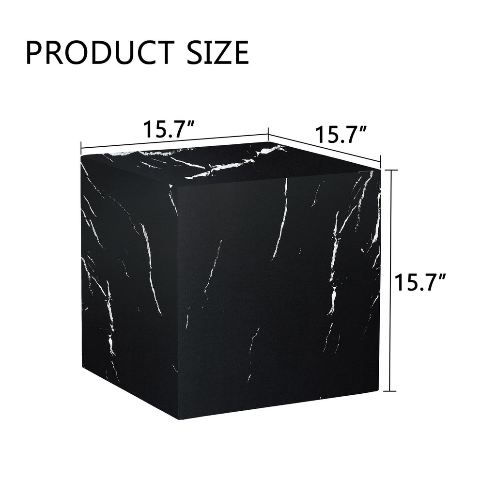 Luxurious Marble Texture Coffee Table Cube Design Elegant Living Room Accent - Black