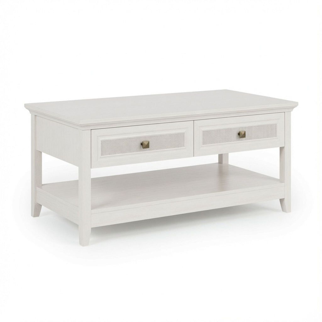 Coffee Table With Drawers & Storage Shelf - White