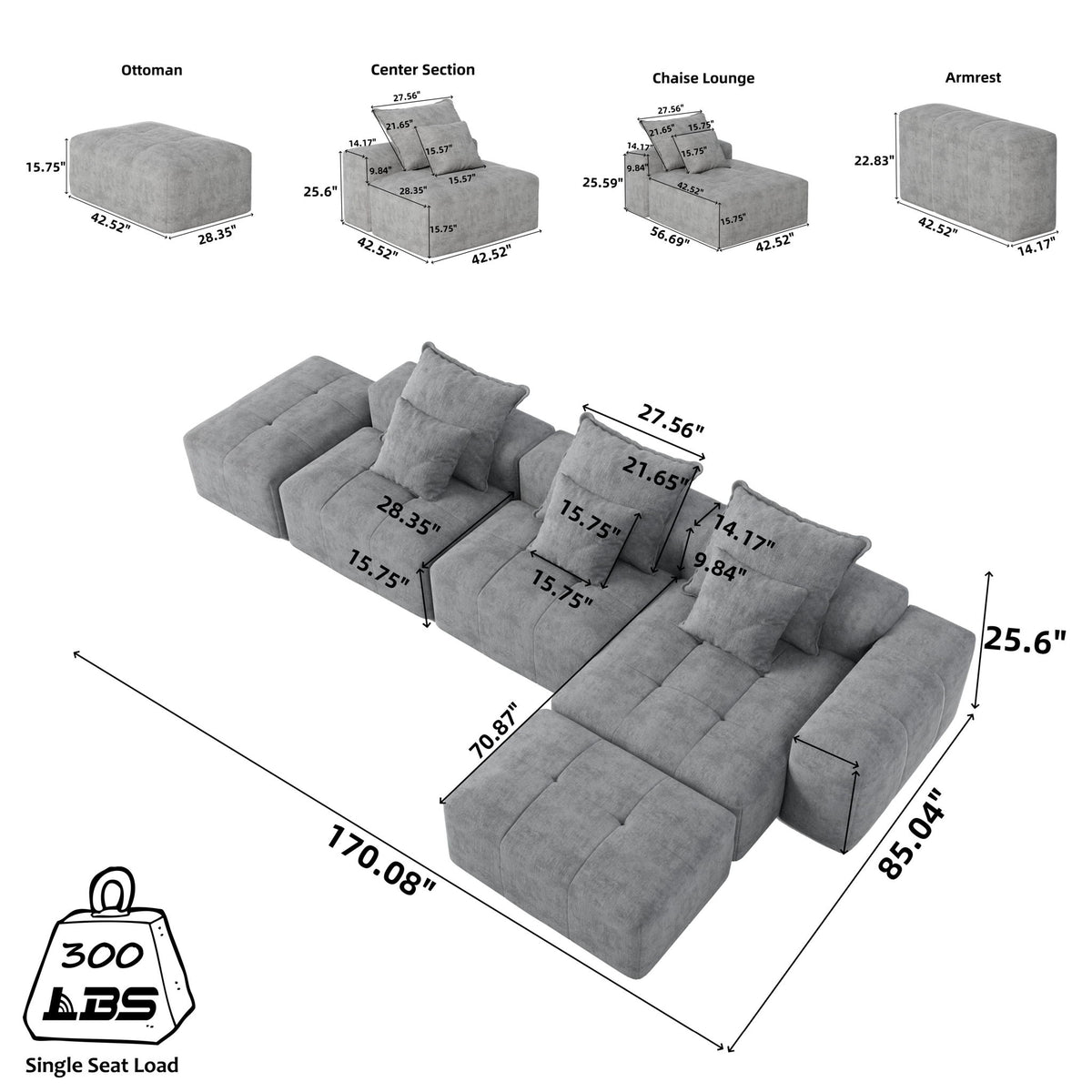 Modern Oversized Diy Combination, Modular Sectional Sofa With Pillows