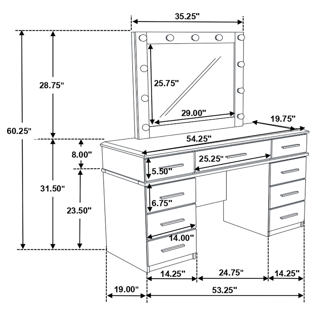 Sarah - 9 Drawer Vanity Desk With Mirror Set - White