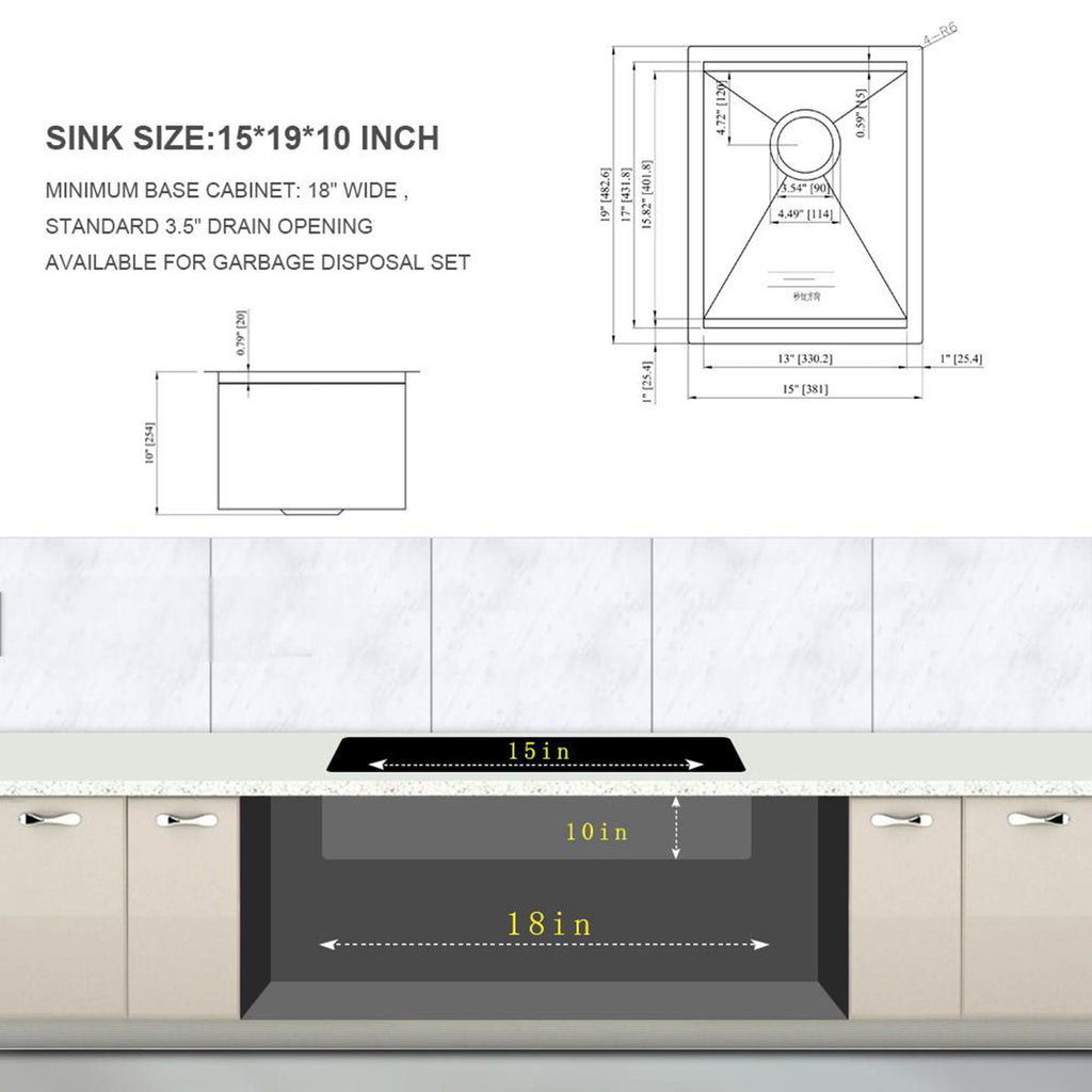 15" Undermount Kitchen Sink 16 Gauge Ledge Workstation - Brushed Nickel