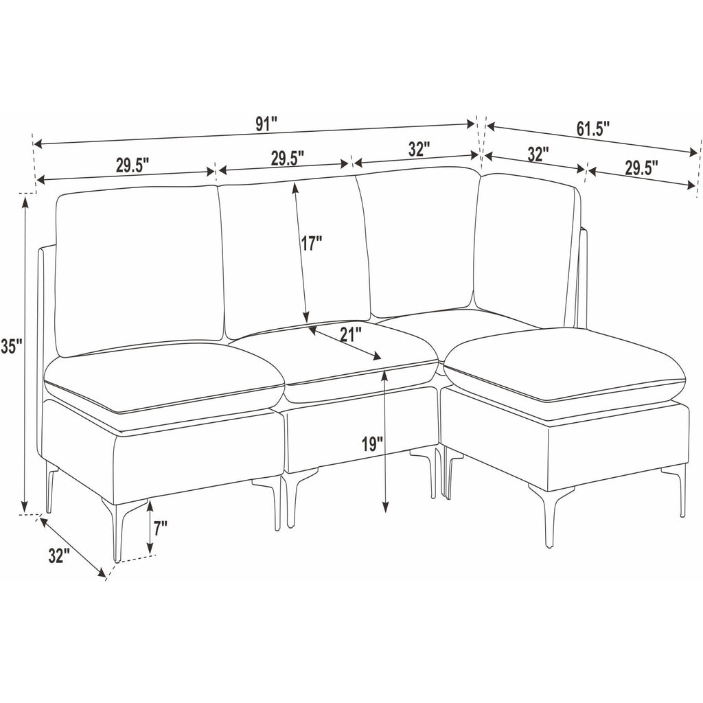 Upholstered Modular Sectional With Tall Legs, Medium Firm Seat