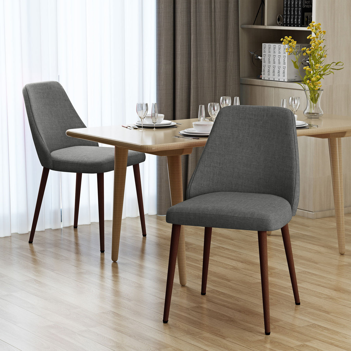 Modern Dining Chair With Iron Legs And Wood Finish