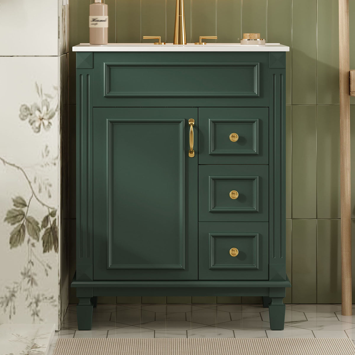 Bathroom Vanity With Sink, Compact Cabinet & 2 Drawers And Adjustable Shelf