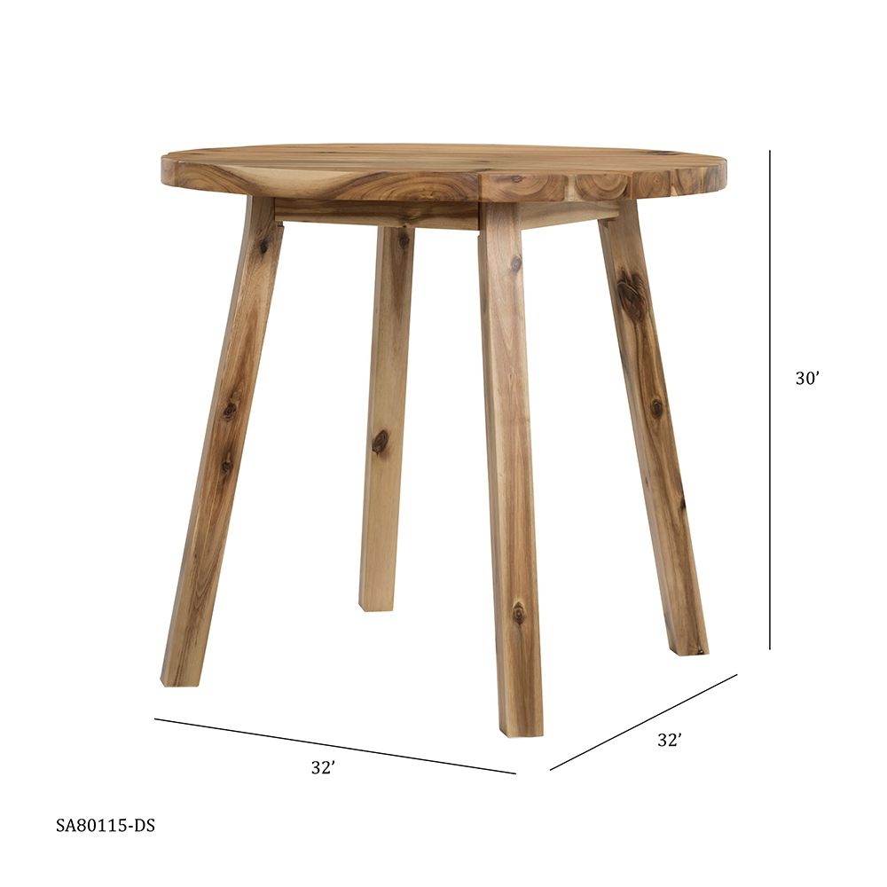 Round Dining Table, Solid Wood - Natural Wood / Brown