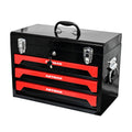 Portable 20" Steel Tool Box With 3 Drawers And Metal Latch Closure - Black / Red