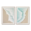 Framed Ocean Wave Wall Art, Textured Canvas Painting, Beach Decor For Living Room (Set of 2) - Aqua Blue
