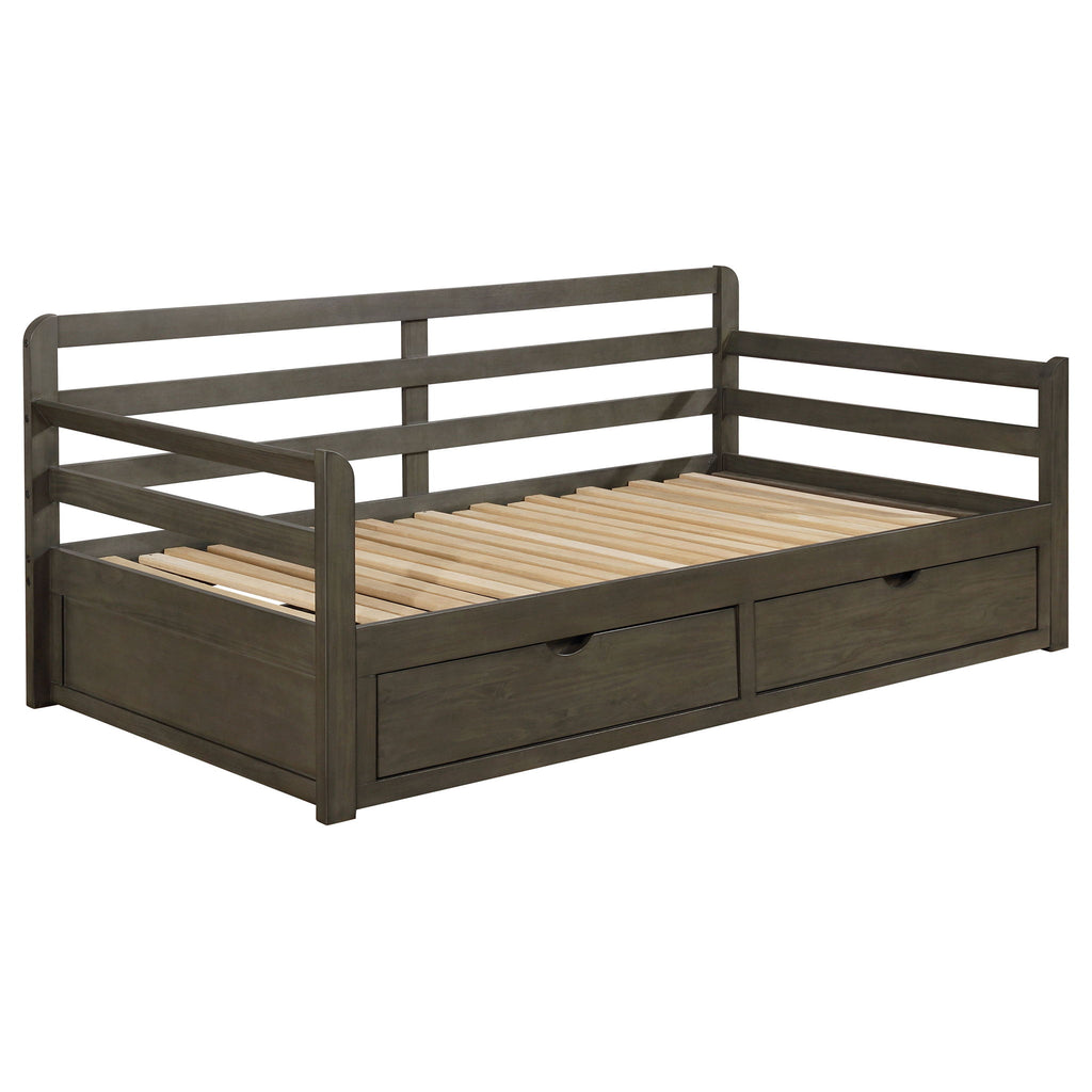 Twin Long 2 Drawer Daybed With Extendable Trundle, Storage Drawers, Fits Standard Mattress - Gray