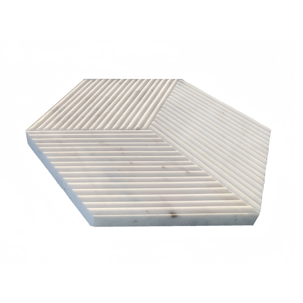 Hexagon Natural Stone Marble Tile, 3D Fluted (Set of 12)
