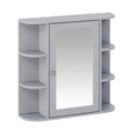 Bathroom Wall Storage Cabinet With Mirror And Adjustable Shelf, 6 Open Shelves