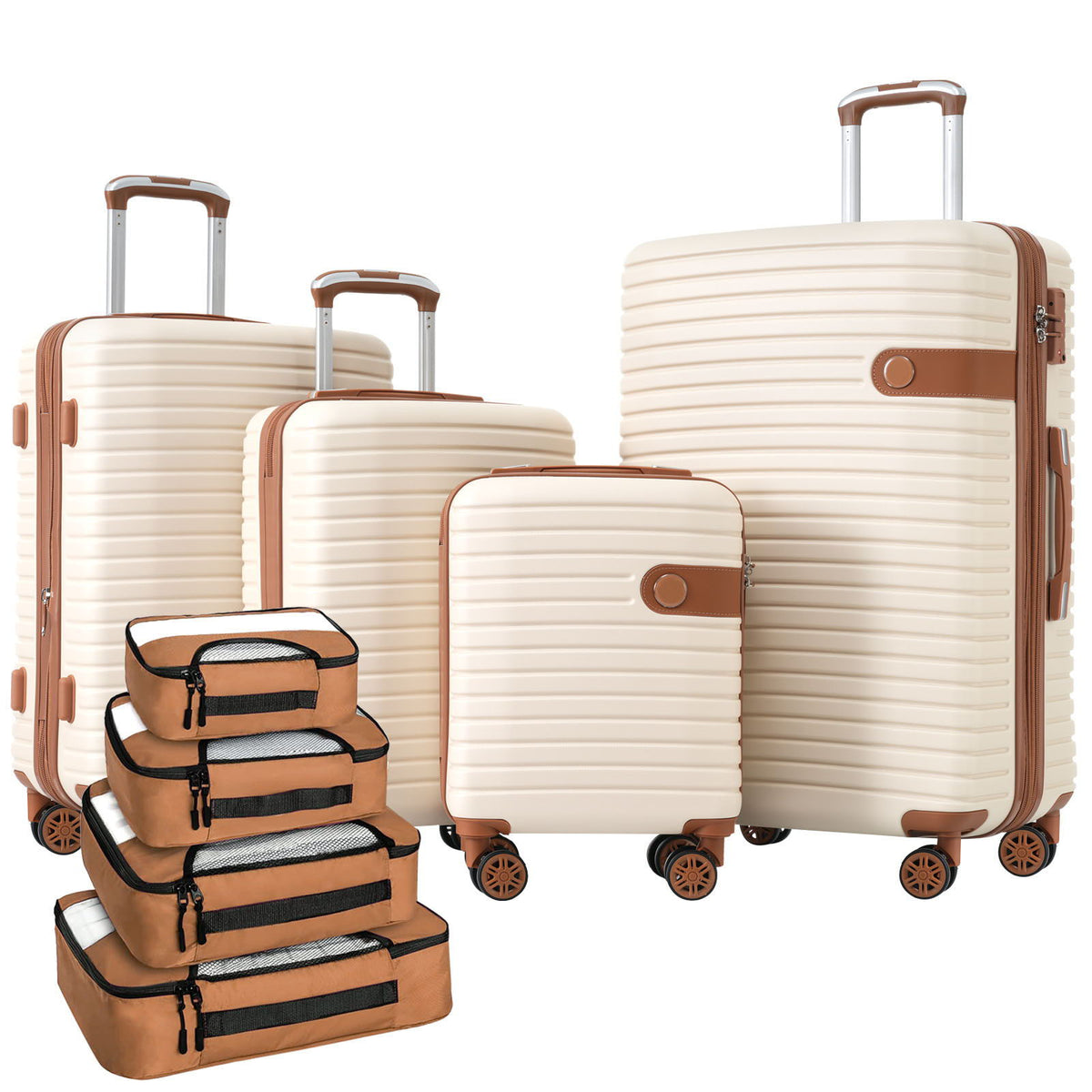 4 Piece Luggage Suitcase Set, Hard Shell Lightweight Expandable Travel Luggage With 4 Packing Cubes