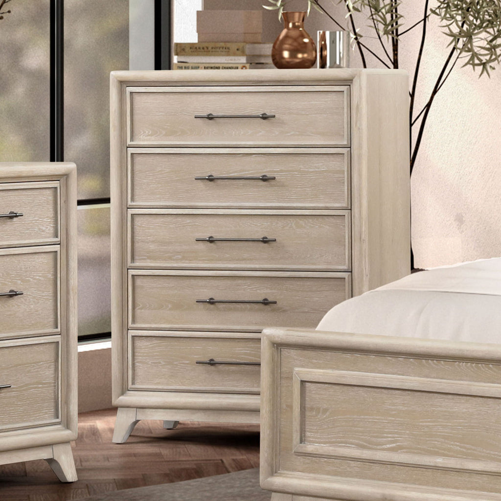 1 Piece Chest With Handles, Angled Legs, Ball Bearing Glides - Oak