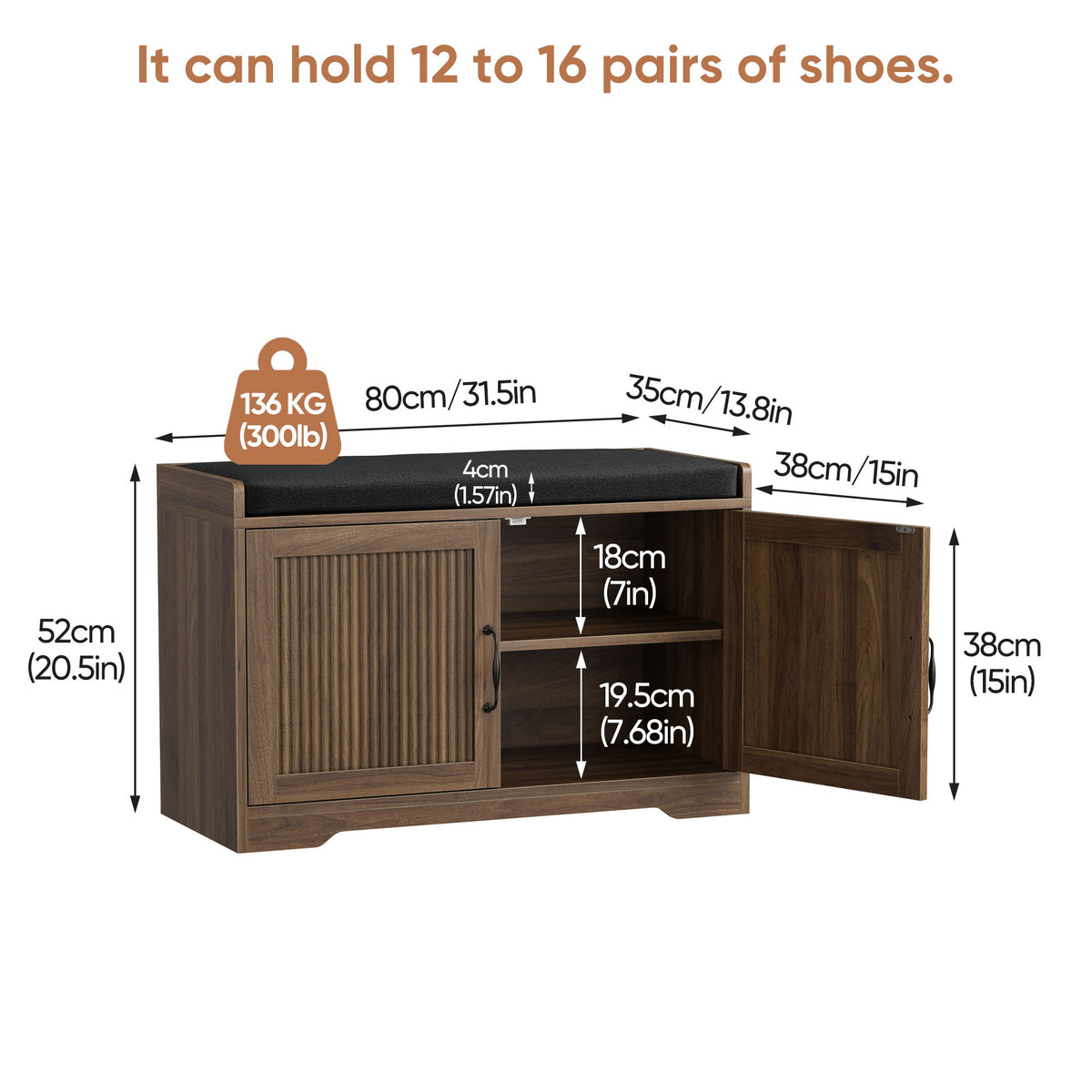 Entryway Shoe Bench With Double Doors