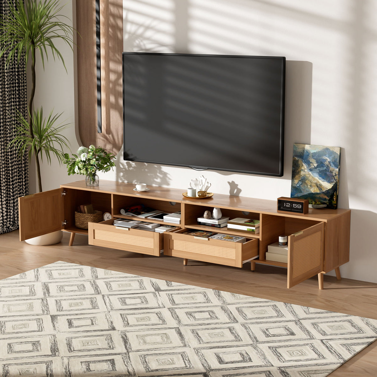 TV Stand, Media Console With Cable Management