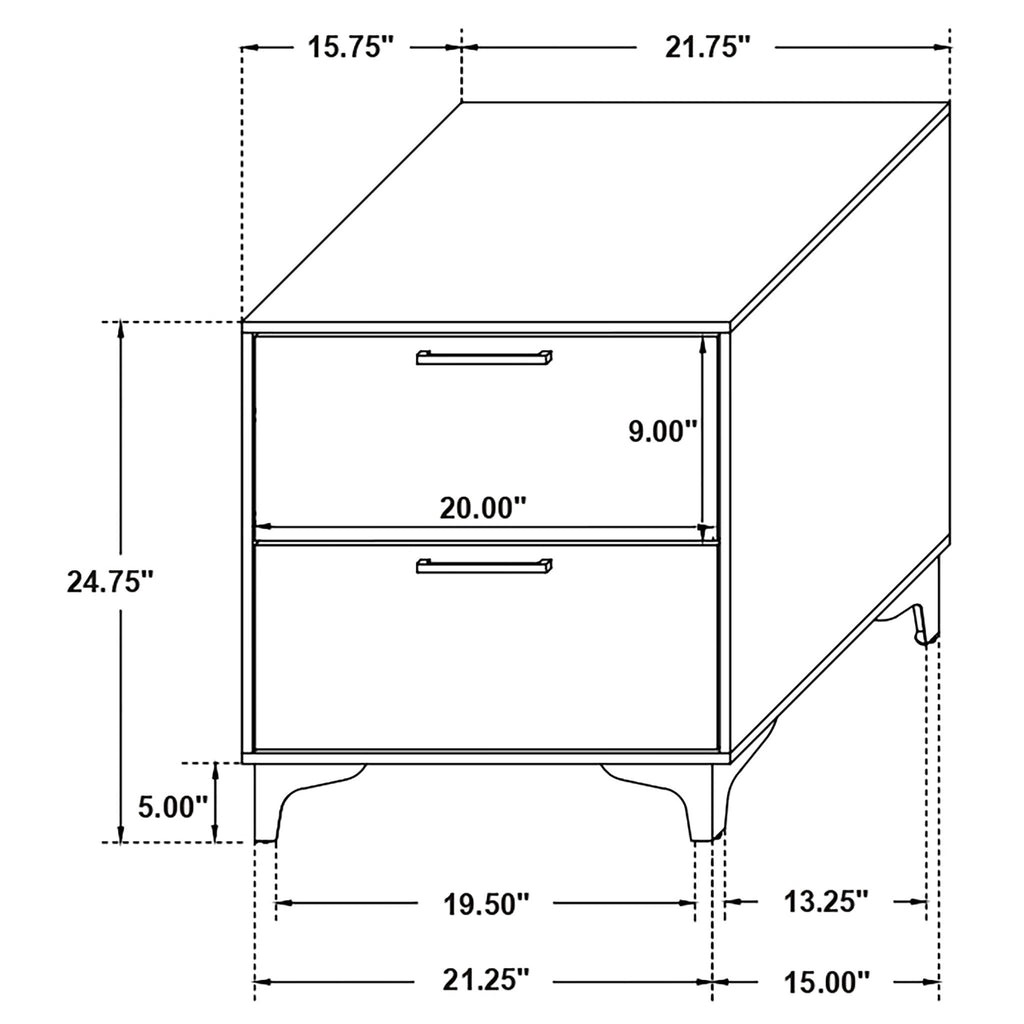 2 Drawer Rectangular Nightstand - Black