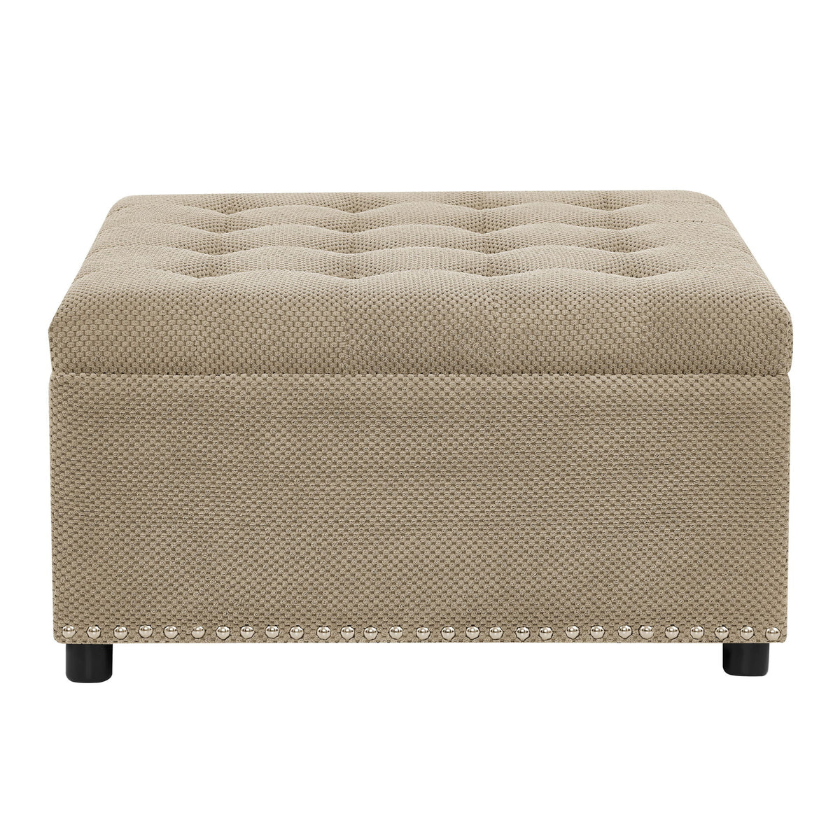 Square Tufted Storage Ottoman With Nailhead Trim
