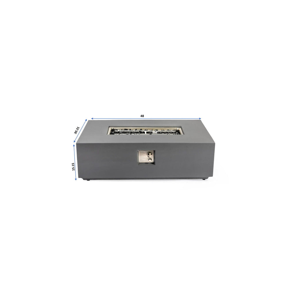 Volon - Rectangular Fire Pit Table, Propane Powered, 50,000 BTU - Light Gray