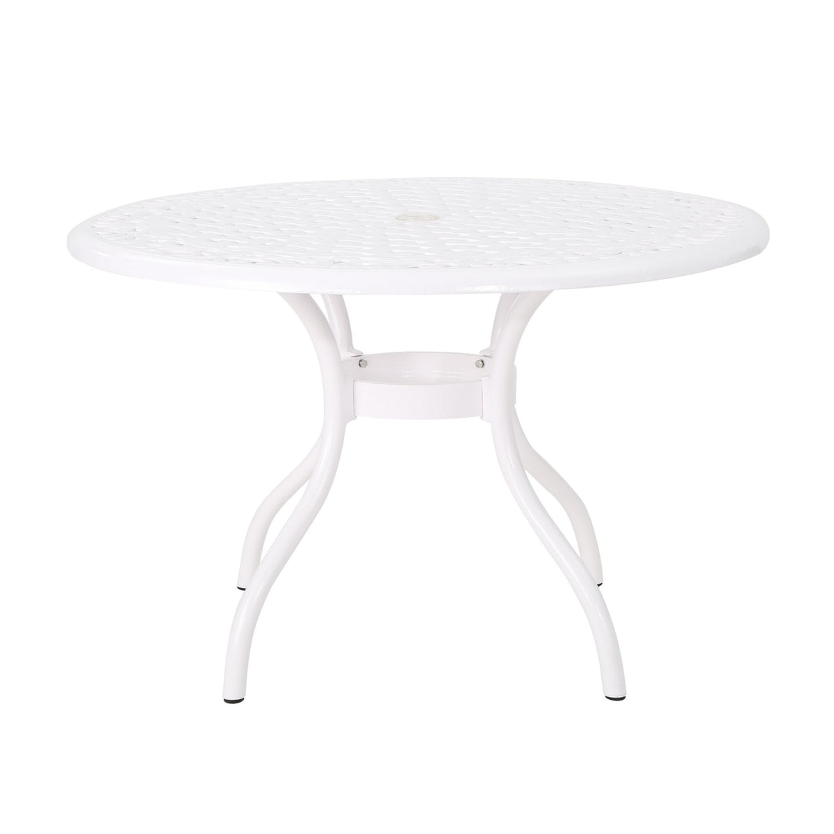 Tranquilius - Outdoor Round Dining Table With Lattice Tabletop, Umbrella Hole And Curved Legs