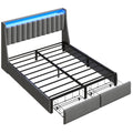 Upholstered Platform Bed Frame With RGB LED Lights, Charging Station & 2 Underbed Drawers