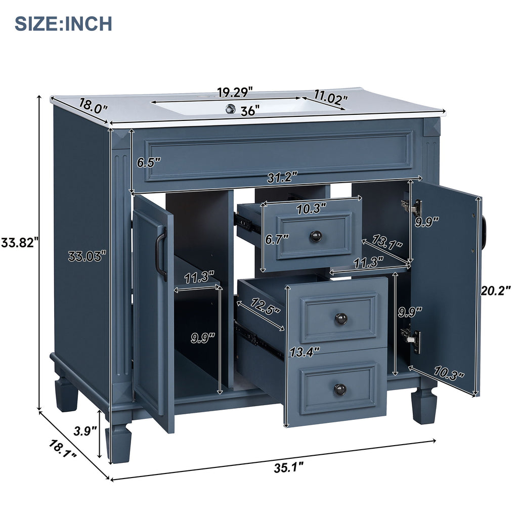 Bathroom Vanity With Top Sink, Cabinet With 2 Soft Closing Doors And Drawers