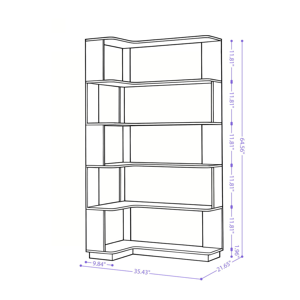 L-Shaped Corner Bookshelf 90Cm Extended Size 5 Tier Freestanding Display Shelf With Anti Tip Safety Features - Light Gray