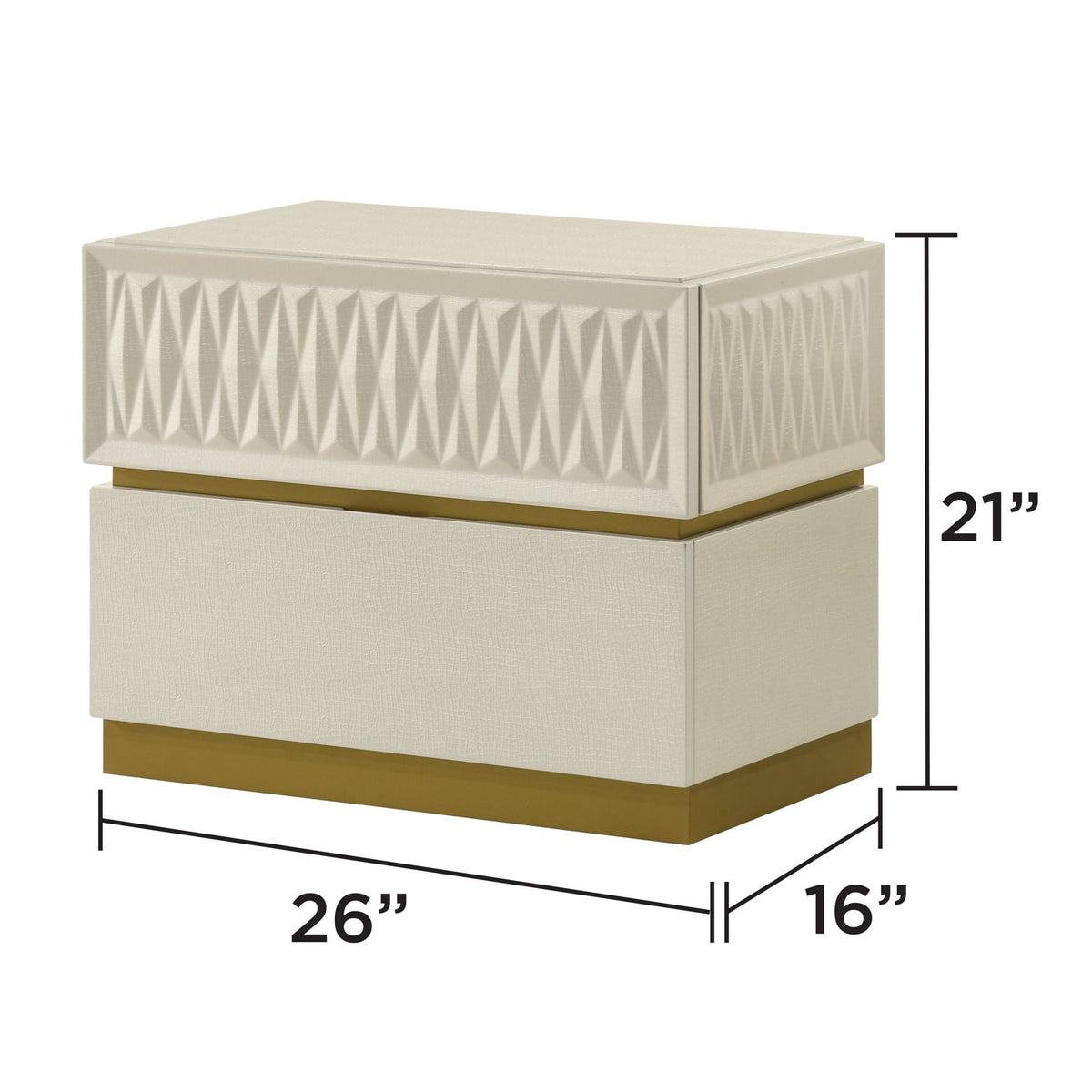 Stanley - 2 Drawer Nightstand With Crocodile Texture - Gray