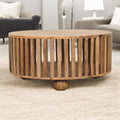 Slatted Round Coffee Table - Beige
