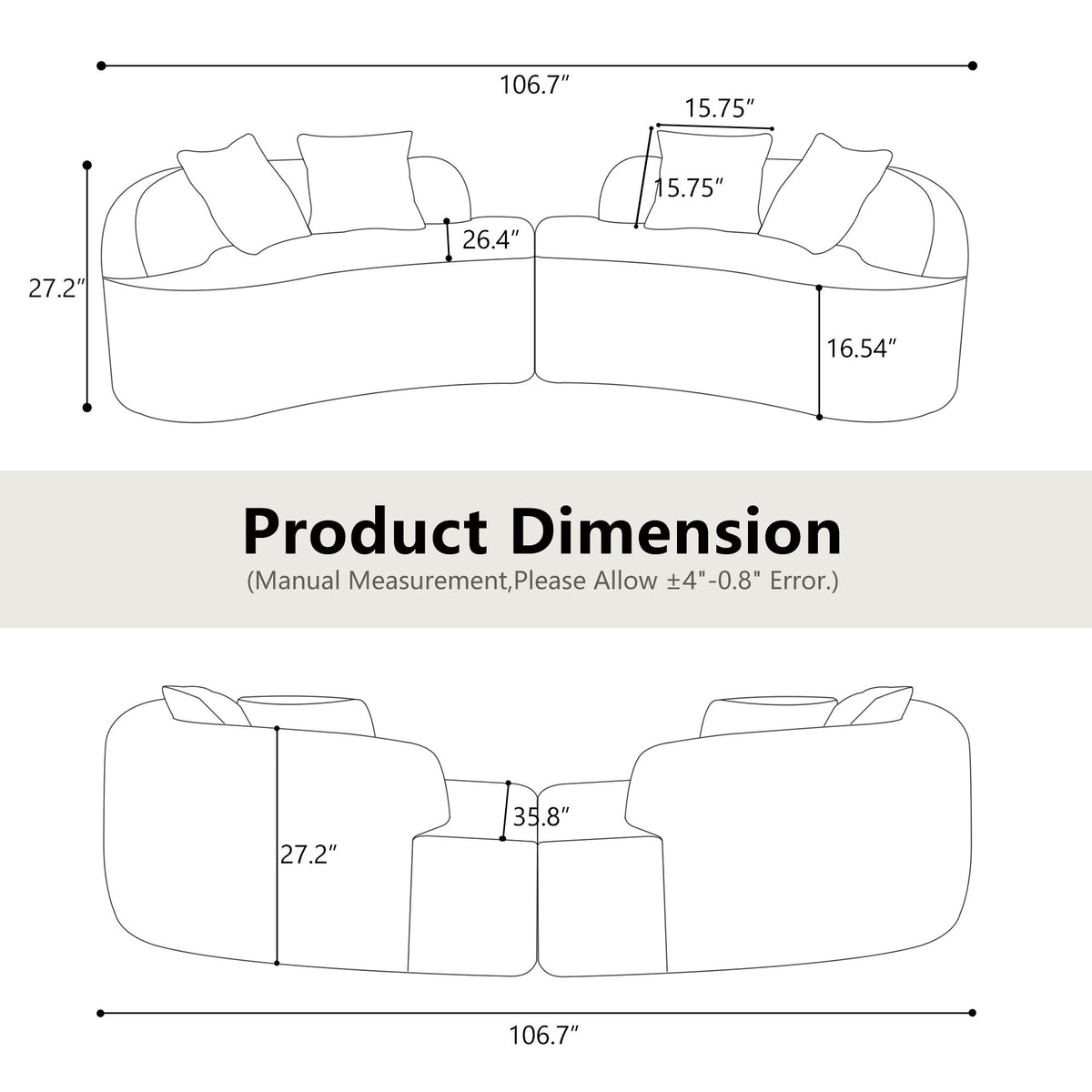 Curved 4 Seater Sofa For Small Spaces - Gray