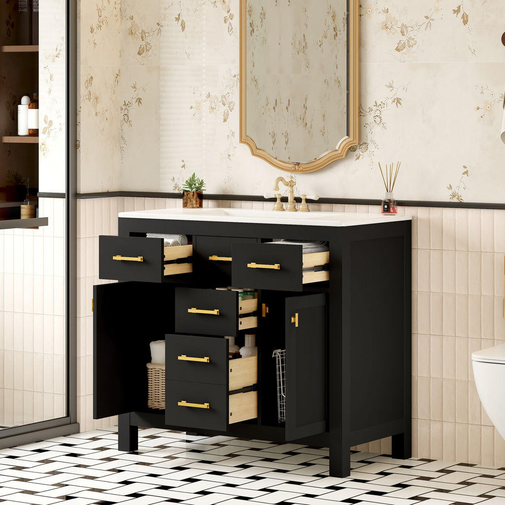 Bathroom Vanity With Sink, Cabinet With 4 Drawers & 2 Soft Close Doors, Rectangular Storage Unit For Bathroom