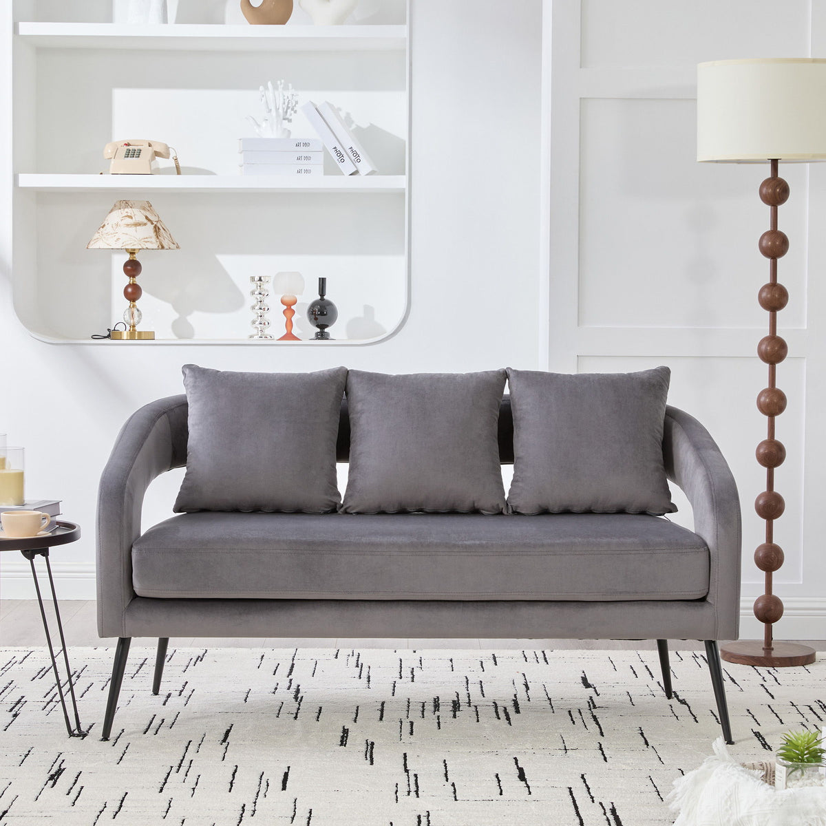 Open Back Loveseat Settee With 3 Pillows