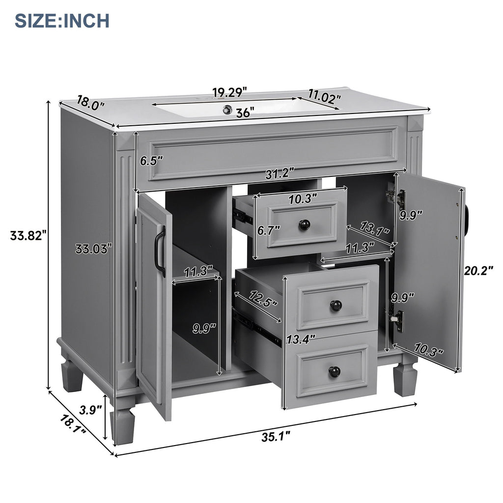 Bathroom Vanity With Top Sink, Cabinet With 2 Soft Closing Doors And Drawers