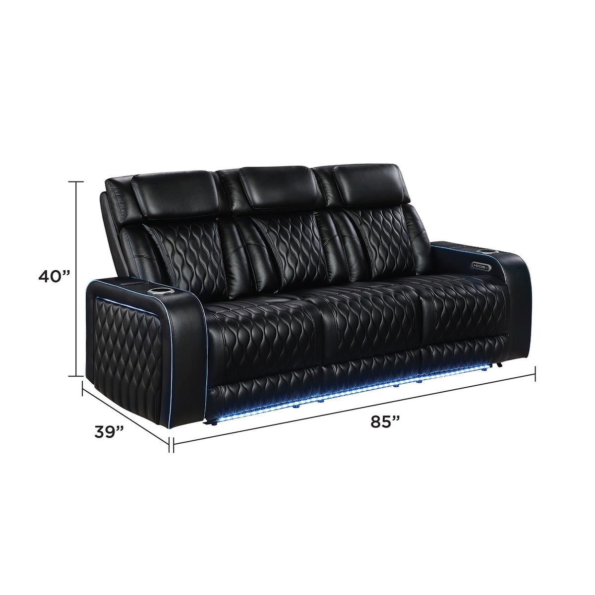 Electra - Power Reclining Sofa With Power Headrests, Drop Down Table, Reading Light, Massage, LED Lighting And USB Control
