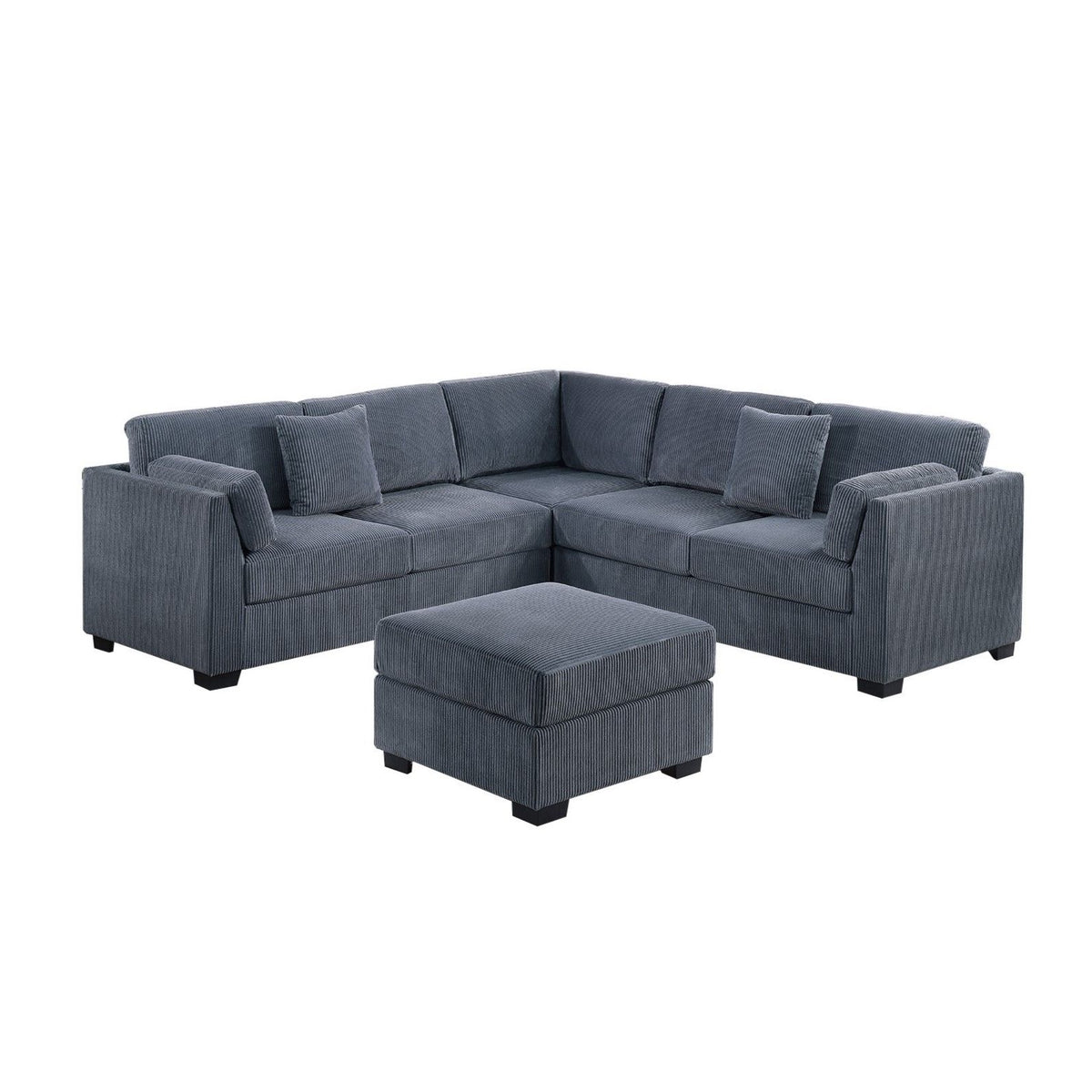 Contemporary L - Sectional Sofa Set With Ottoman And Pillows