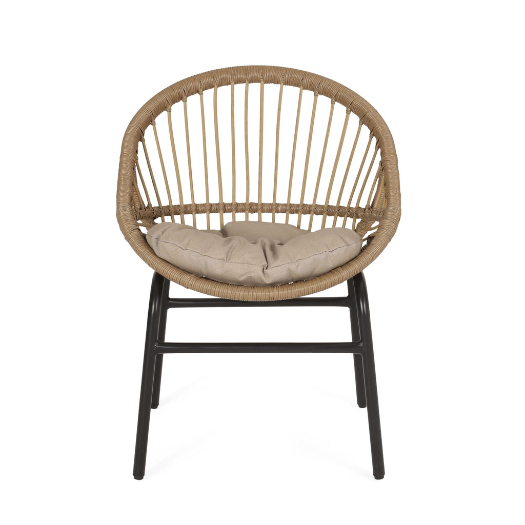 Outdoor Accent Chair With Curved Back And Basket Frame, (Set of 2) - Light Brown / Beige