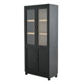 Style Tall Display Cabinet With Glass Doors For Collectibles - Black
