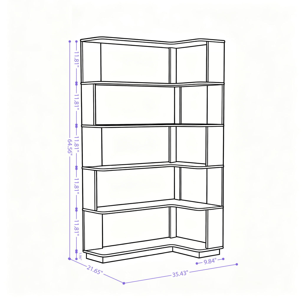Extended Corner Bookshelf For Living Room - Light Gray