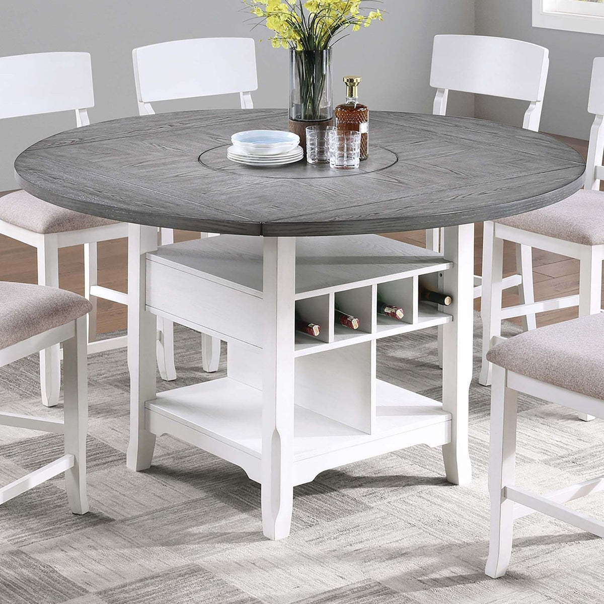 Contemporary Counter Height Dining Set With Built In Lazy Susan