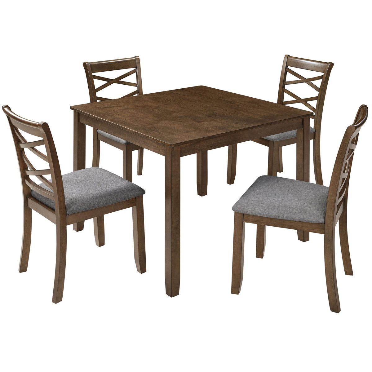 5 Piece Dining Table Set & 4 Chairs - Walnut