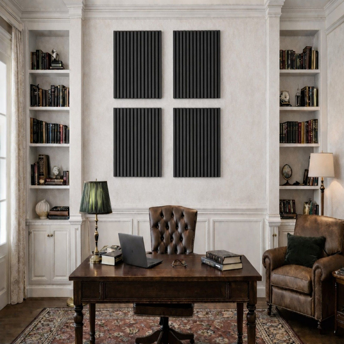 Acoustic Panels With Strip Design, Sound Absorbing Wall & Ceiling Panels (Set of 4) - Matt Black