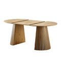 Dining Table, Flexible Extendable Oval Design With Slatted Legs - Natural Wood