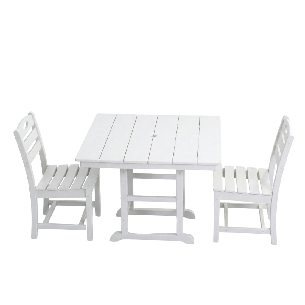 Outdoor Patio Dining Set, Square Table With Umbrella Hole And Armless Chairs
