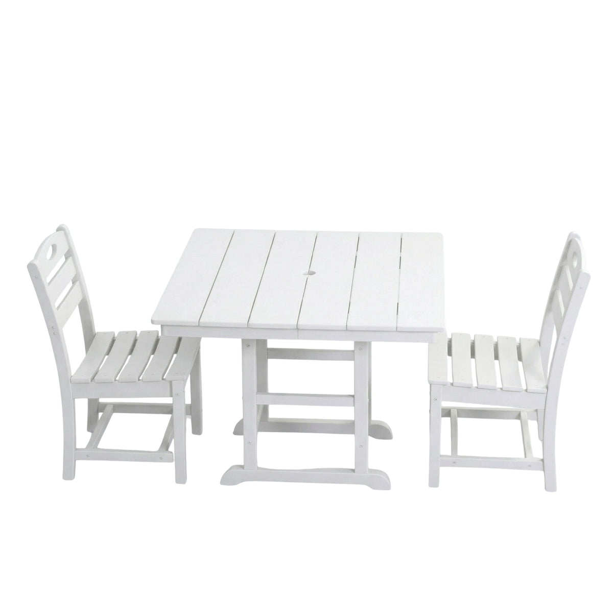Outdoor Patio Dining Set, Square Table With Umbrella Hole And Armless Chairs